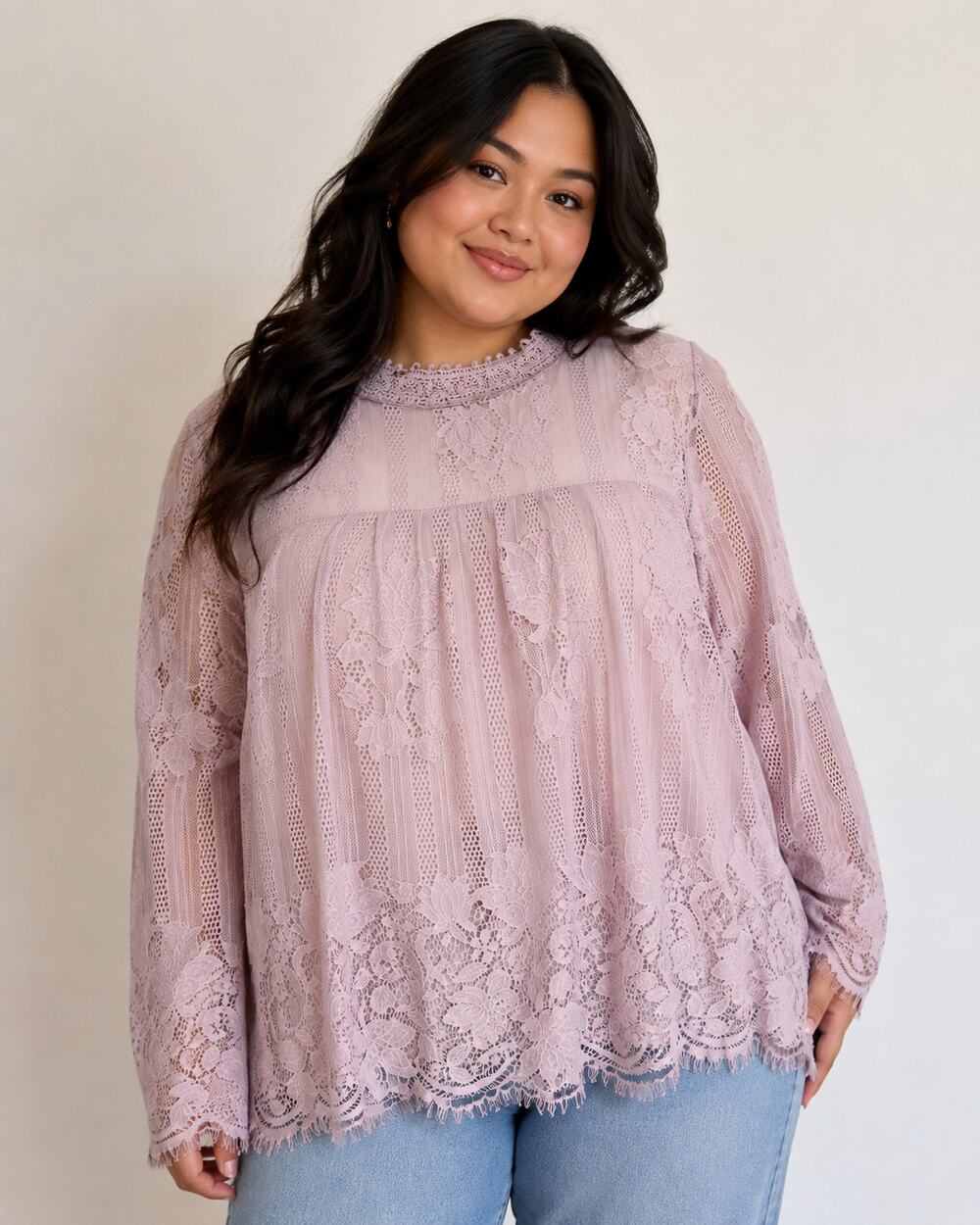 Lacey Boho Fairy Tunic Top Blouse XL Pastel Lavender Purple Flowy Yoke Girly